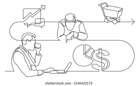 business concept one line drawing illustration of work process