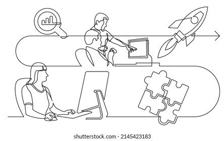 business concept one line drawing illustration of work process