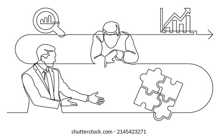 business concept one line drawing illustration of work process