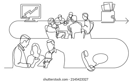 business concept one line drawing illustration of work process