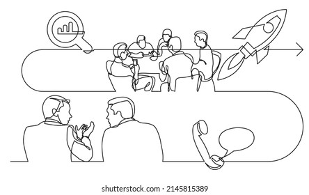 business concept one line drawing illustration of work process