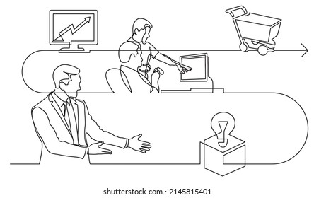 business concept one line drawing illustration of work process