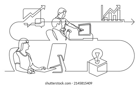 business concept one line drawing illustration of work process