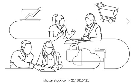 business concept one line drawing illustration of work process