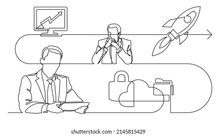 business concept one line drawing illustration of work process
