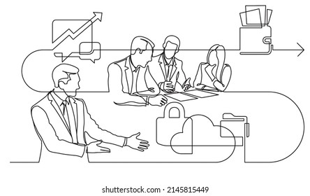 business concept one line drawing illustration of work process