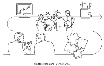 concepto de negocio una ilustración de plano de línea del proceso de trabajo
