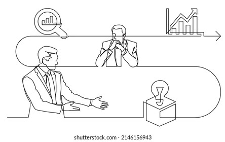 business concept one line drawing illustration of work process