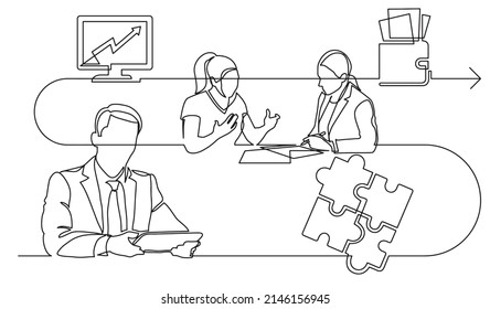 business concept one line drawing illustration of work process