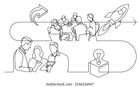 business concept one line drawing illustration of work process