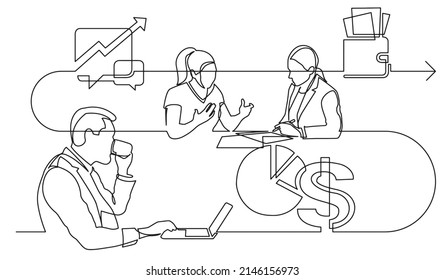 business concept one line drawing illustration of work process