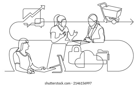 business concept one line drawing illustration of work process