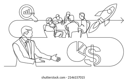 business concept one line drawing illustration of work process