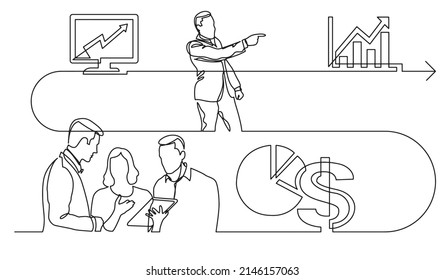 business concept one line drawing illustration of work process