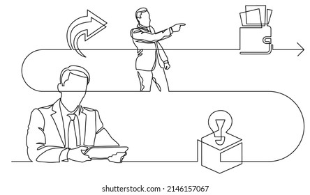 business concept one line drawing illustration of work process