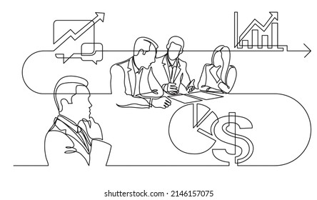 business concept one line drawing illustration of work process