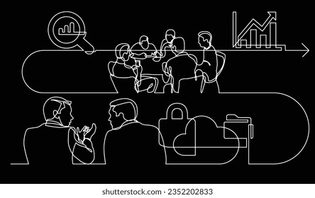 business concept one line drawing illustration of work process