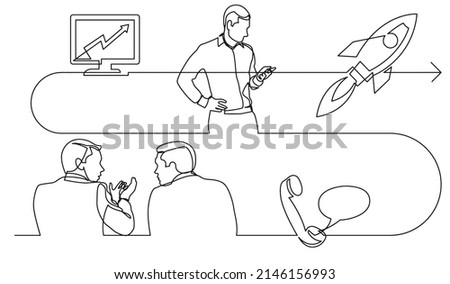 business concept one line drawing illustration of work process
