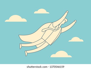 Business concept outline vector illustration of businessman flying in sky 