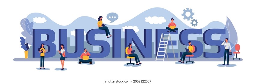Business concept panoramic web template for advertising - Vector illustration