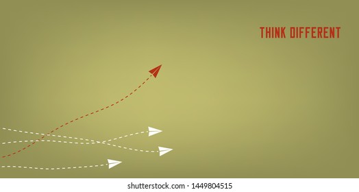 Business concept paper planes competition with dashed lines - "Think different" infographic elements. Make the right decision and choose the right path to be the best.