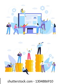 Business concept. Partnership. Career growth to success. Team working, cooperation. Vector illustration in flat design style.