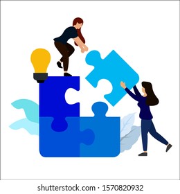 Business concept. people connecting puzzle elements. Vector illustration flat design style.