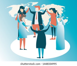 Business concept, people hold hands in a spirit of togetherness, vector illustration, hand drawn, sketch