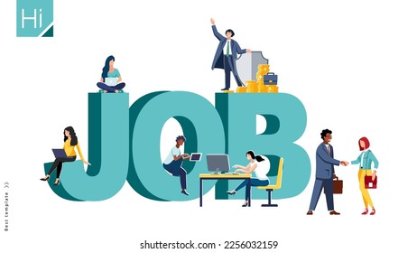 Business concept. People job search, workgroup, freelancer, web graphic design. Work. Handshake of two businessmen. Vector illustration flat design style. Symbol of teamwork, cooperation, partnership