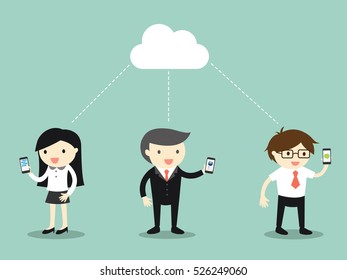 Business concept, business people share data and target via cloud computing. Vector illustration.