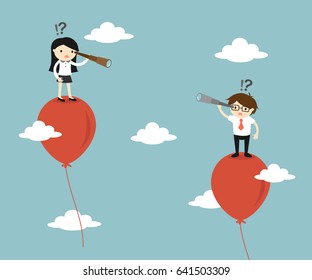 Business concept, Business people using telescope looking each other. Vector illustration.