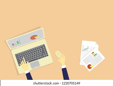 business concept, and business person working computer, top view iillustrator design.