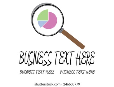 Business Concept with Pie Chart and Magnifying Glass. Vector