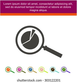 Business Concept with Pie Chart and Magnifying Glass. Vector