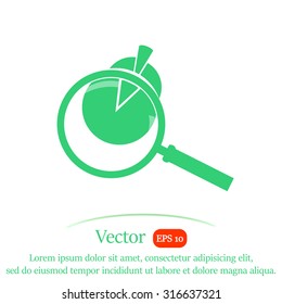 Business Concept with Pie Chart and Magnifying Glass. Vector icon.
