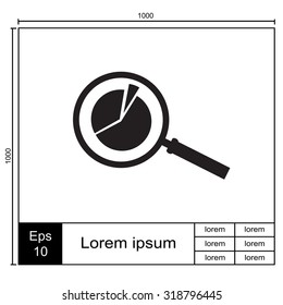 Business Concept with Pie Chart and Magnifying Glass. Vector icon.