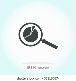 Business Concept with Pie Chart and Magnifying Glass. Vector icon.