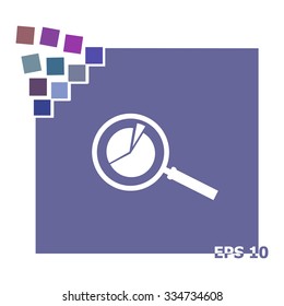 Business Concept with Pie Chart and Magnifying Glass. Vector icon.