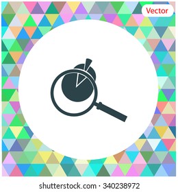 Business Concept with Pie Chart and Magnifying Glass. Vector icon.