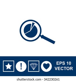 Business Concept with Pie Chart and Magnifying Glass. Vector icon.