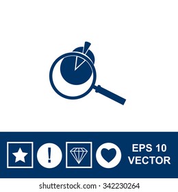 Business Concept with Pie Chart and Magnifying Glass. Vector icon.