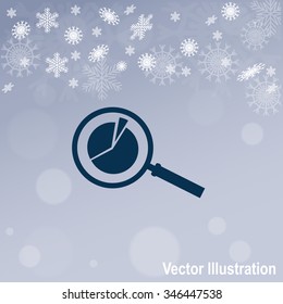 Business Concept with Pie Chart and Magnifying Glass. Vector icon.
