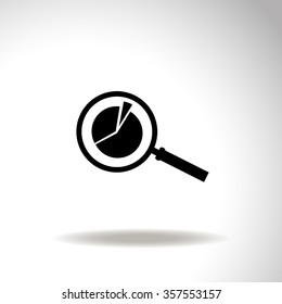 Business Concept with Pie Chart and Magnifying Glass. Vector ico