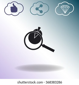 Business Concept with Pie Chart and Magnifying Glass. Vector icon.