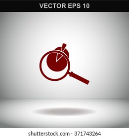 Business Concept with Pie Chart and Magnifying Glass. Vector icon.