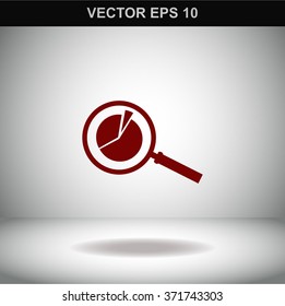 Business Concept with Pie Chart and Magnifying Glass. Vector icon.