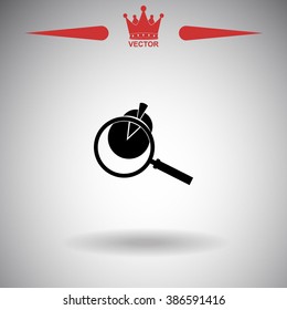 Business Concept with Pie Chart and Magnifying Glass. Vector icon.