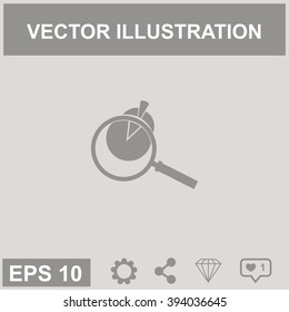 Business Concept with Pie Chart and Magnifying Glass. Vector icon.