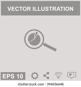 Business Concept with Pie Chart and Magnifying Glass. Vector icon.