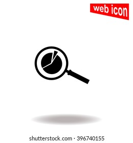 Business Concept with Pie Chart and Magnifying Glass. Vector icon.
